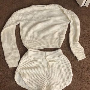Cream Crochet Short Set